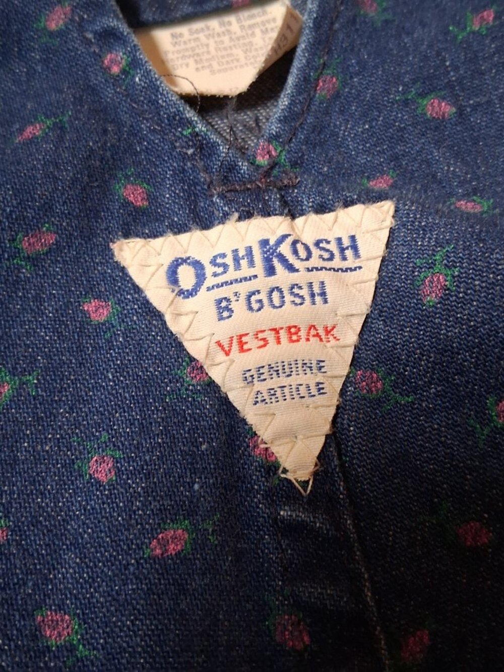 Vintage Osh Kosh B Gosh Overalls Girls 12 MOS Pink Floral Blue Denim Vestbak - Picture 9 of 16
